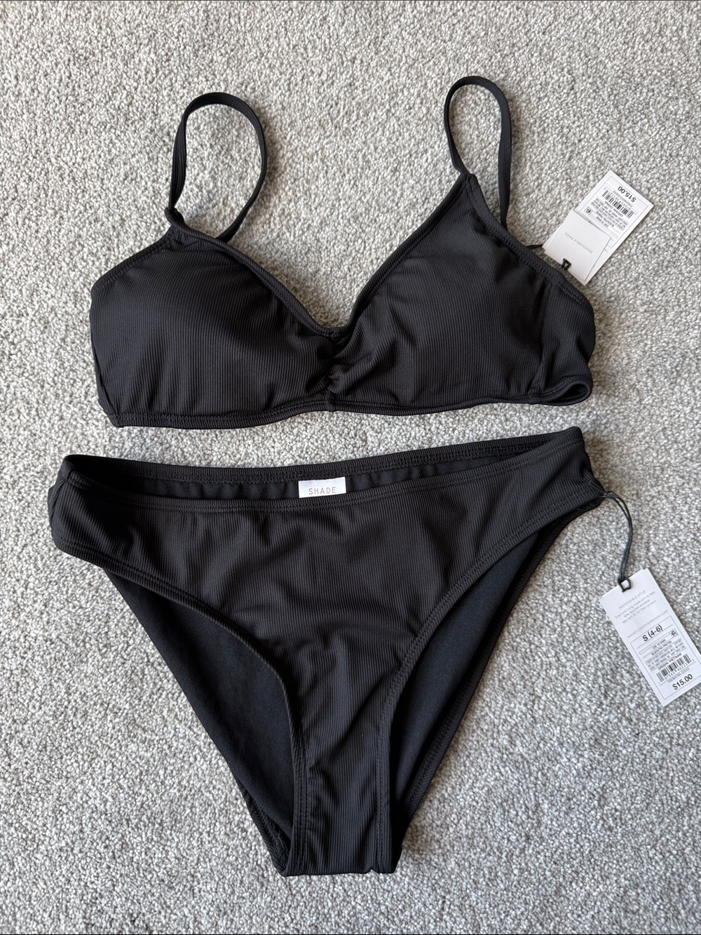 Shade & Shore Black Ribbed Bikini Set